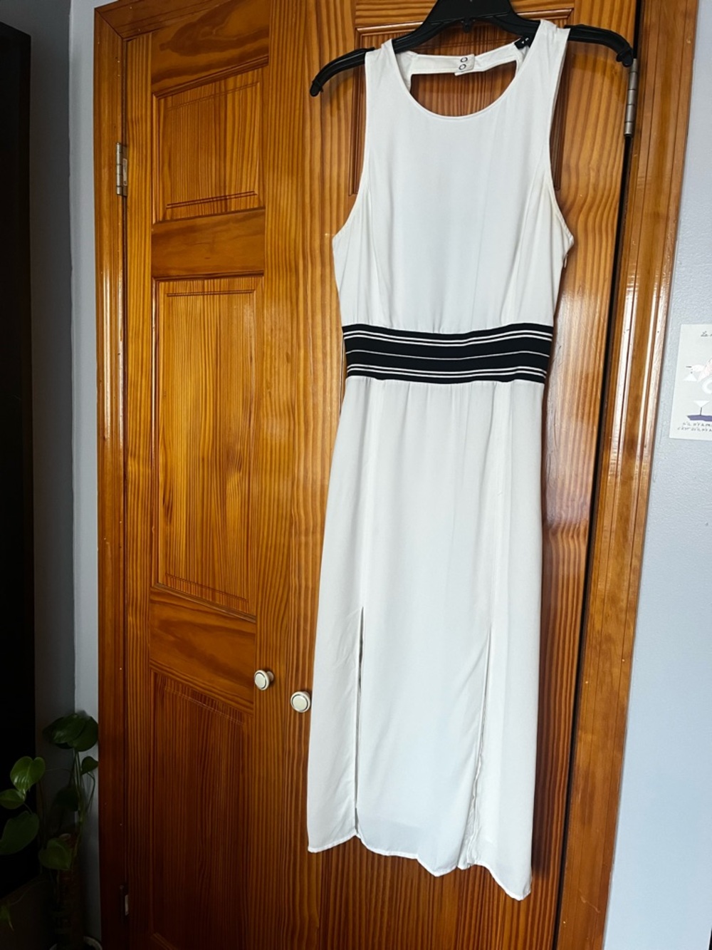 Trouve White Midi Dress with Black Striped Waistband
